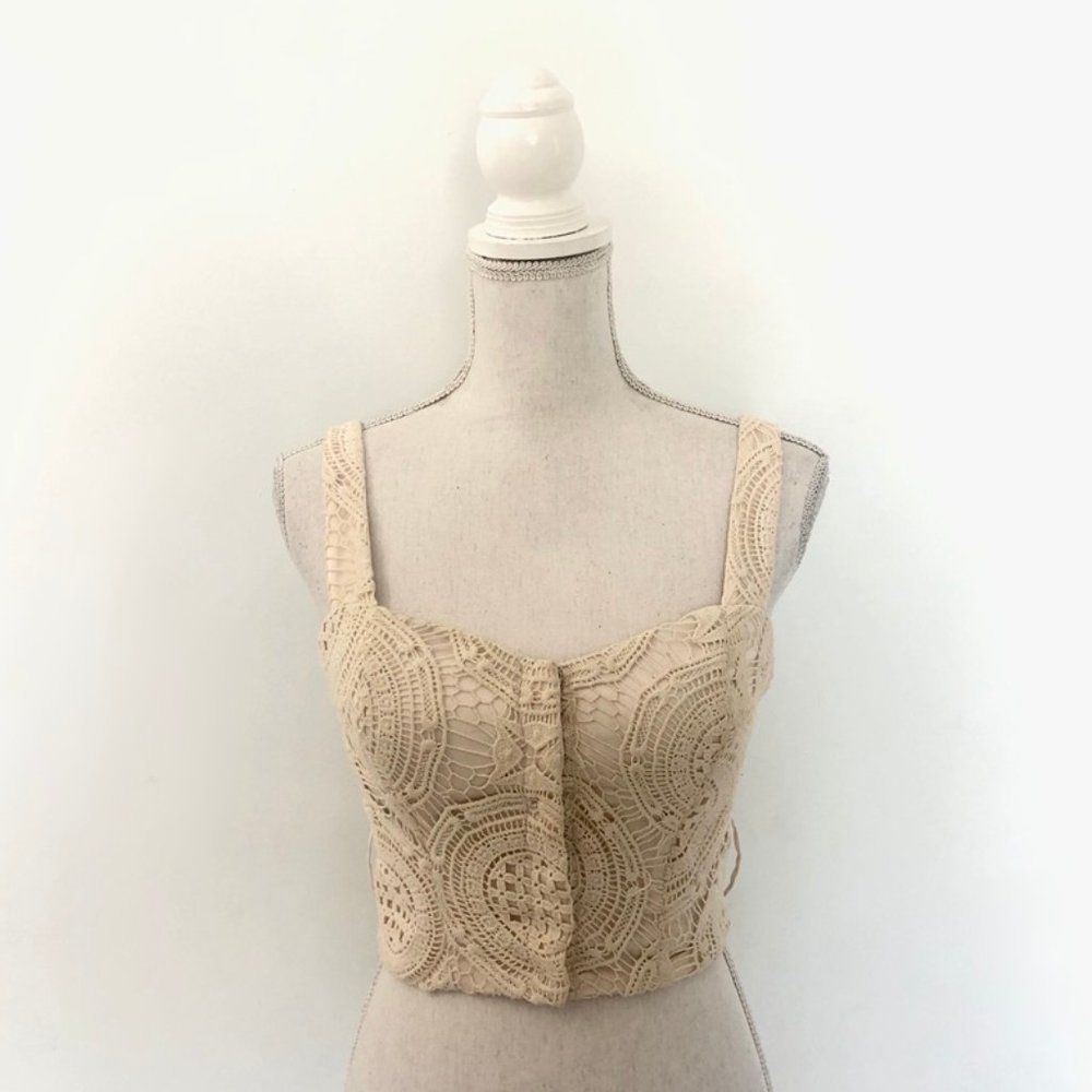 Marciano Creme Button Down Crop Top